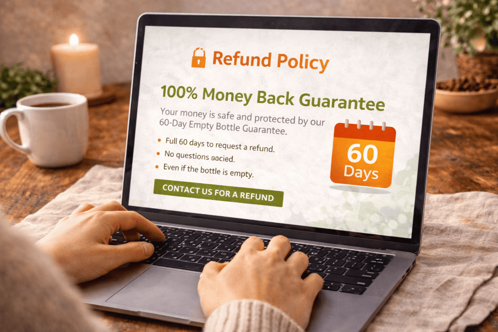 Customer reviewing refund policy details on a laptop