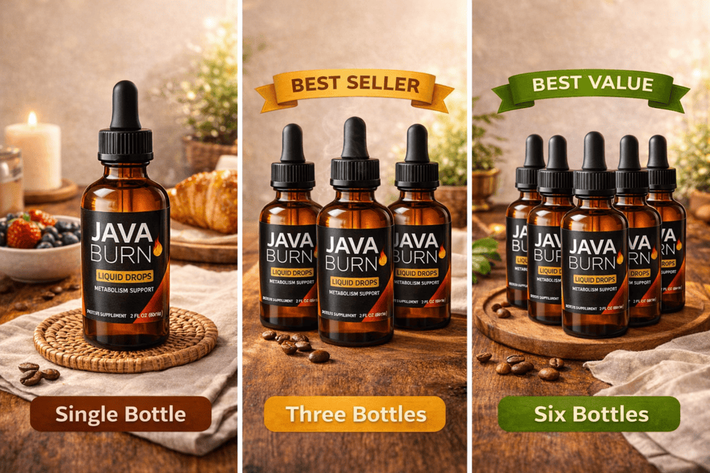 JavaBurn liquid drop bottles displayed as package options