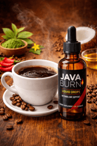 JavaBurn-liquid-drops-bottle-next-to-a-cup-of-coffee