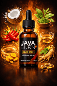 JavaBurn liquid drops bottle with ingredient icons